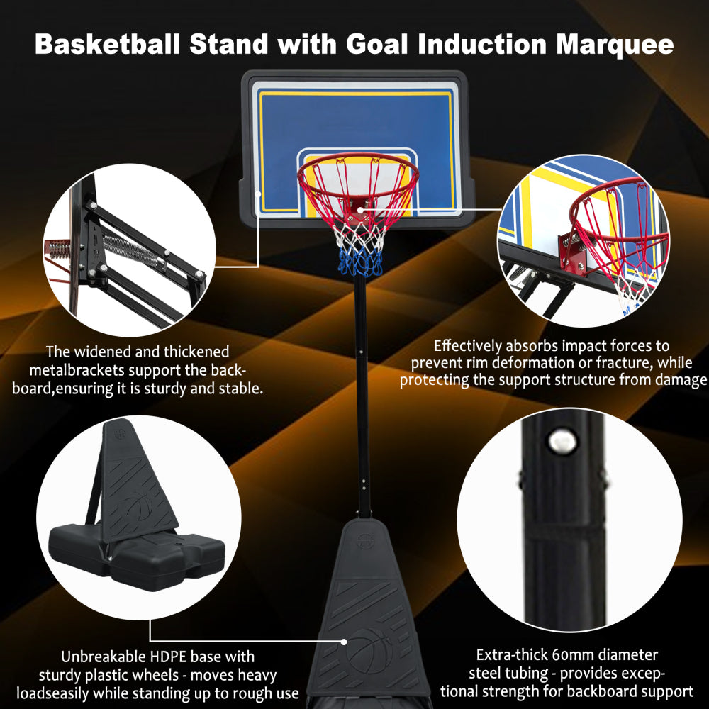 Portable Basketball Hoop for Youth Adults & Professional Match,Adjustable Height 8.04 ft to 10.01 ft,39 inch Backboard with Rebound System, Indoor/Outdoor Basketball Goal with Rebound Board and Wheels