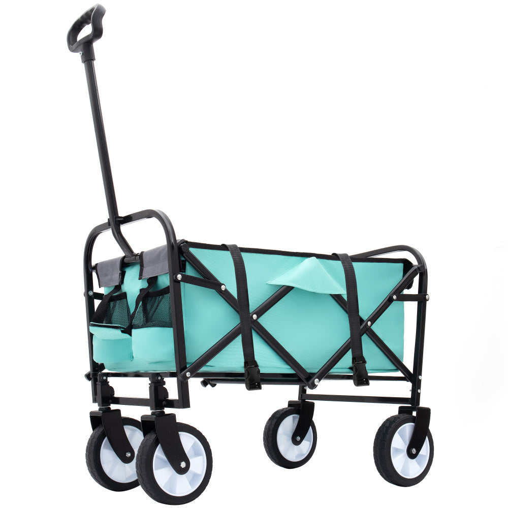 Minimeetall Strap Collapsible Foldable Wagon Cart with strapping system, Beach Wagon , Utility Cart , Utility Wagon Grocery Cart for Camping Shopping Sports Gardeing Fishing Supports 225lbs black
