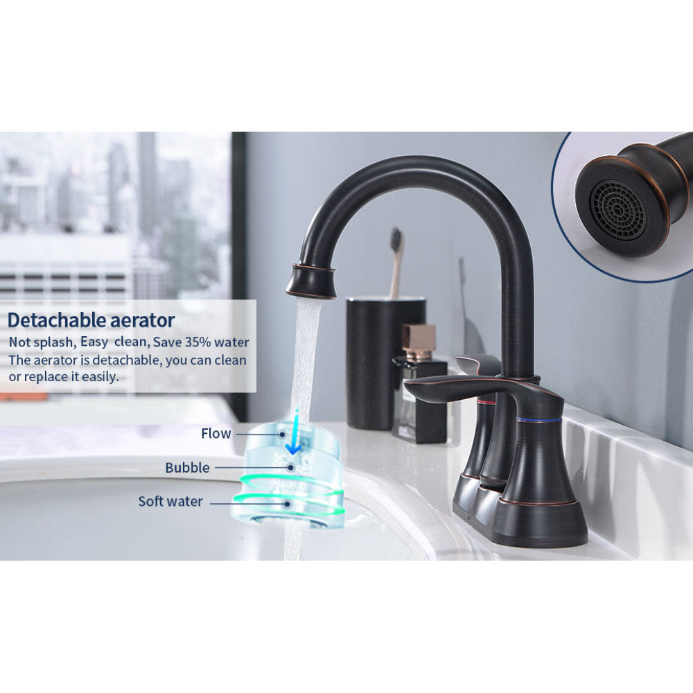 2-Handle 4-Inch Oil Rubbed Bronze Bathroom Faucet, Bathroom Vanity Sink Faucets with Pop-up Drain and Supply Hoses