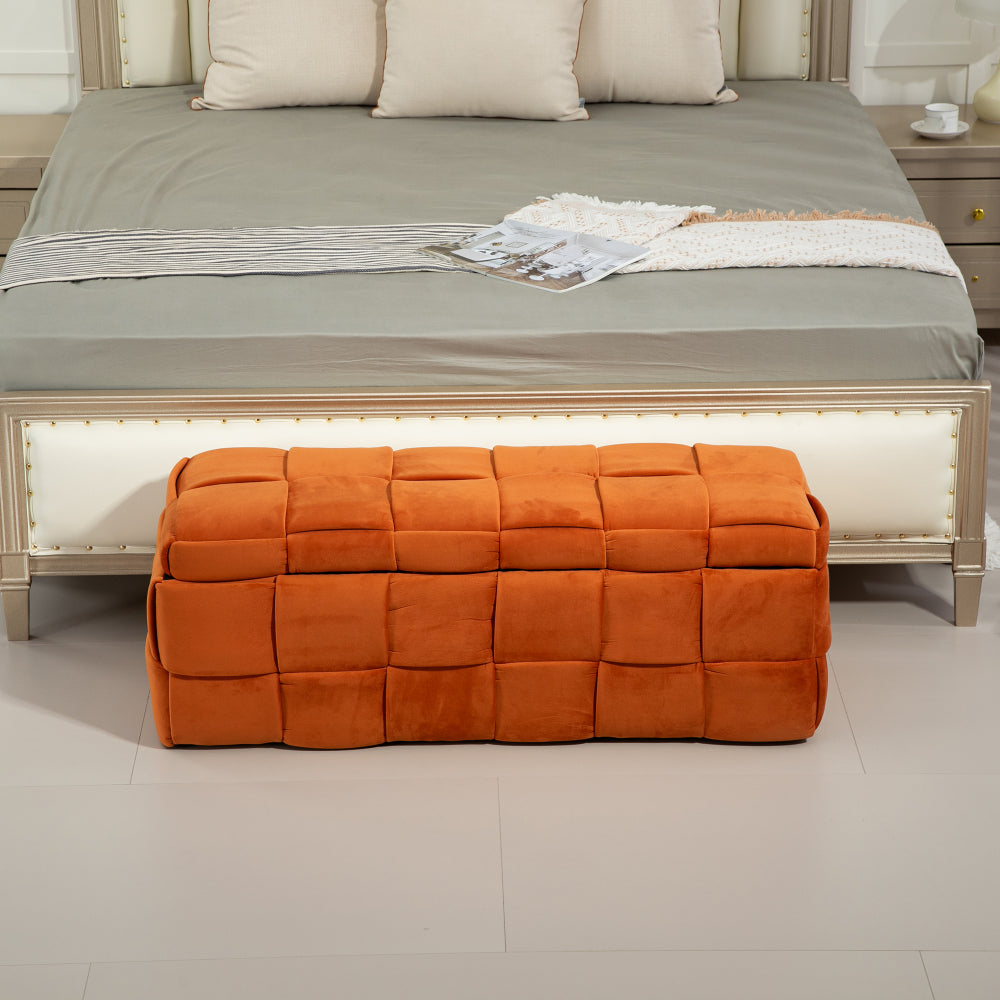 Storage Ottoman,Bedroom End Bench,Upholstered Fabric Storage Ottoman with Safety Hinge, Entryway Padded Footstool, Ottoman Bench for Living Room & Bedroom (Beige)