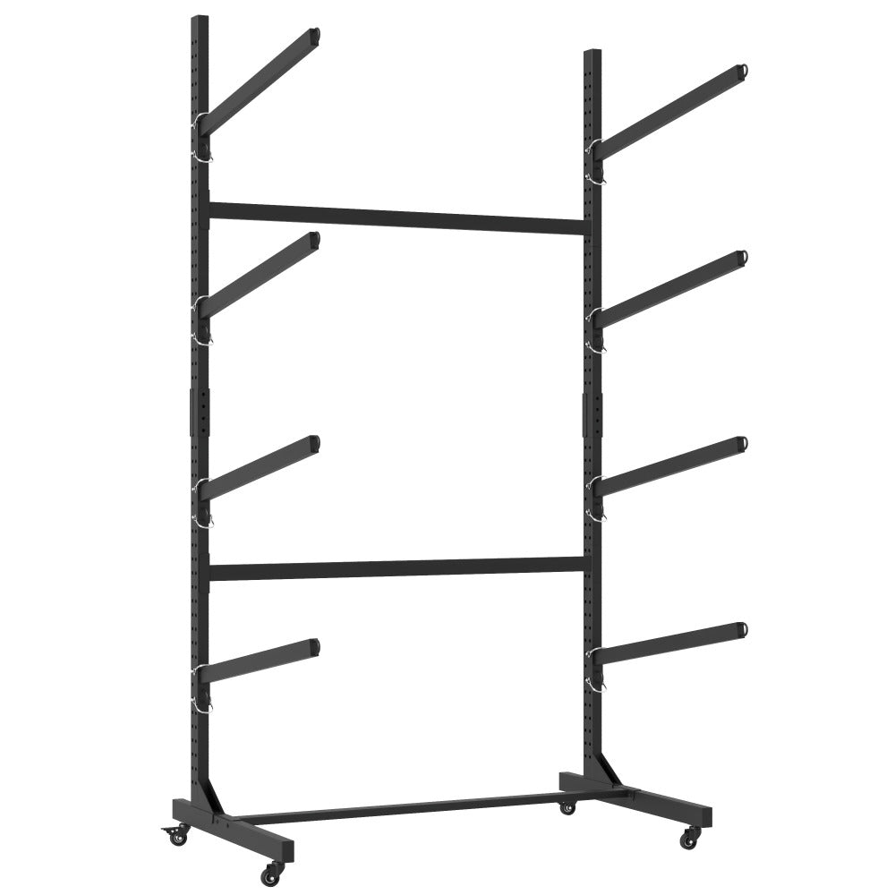 80''H Freestanding Kayak Storage Rack – Holds 4 Kayaks, Heavy-Duty Adjustable Stand with Lockable Wheels for Kayak, Canoe, SUP & Surfboard, 45.87"W*28.94"D*80"H