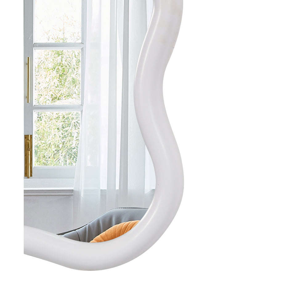 Solid Wood Wavy Rectangle Mirror-Natural-Wood 40" x 28" Modern Mirror Wall Decor for Bathroom, Bedroom, Living Room, Dining Room, Cloakroom, Entryway
