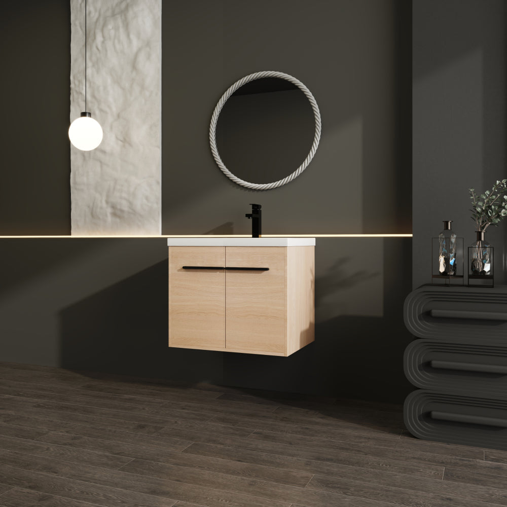 LEVISTAR Brown 30 Inch Bathroom Vanity with resin Countertop Sink, 2 Doors Bathroom Cabinet Set