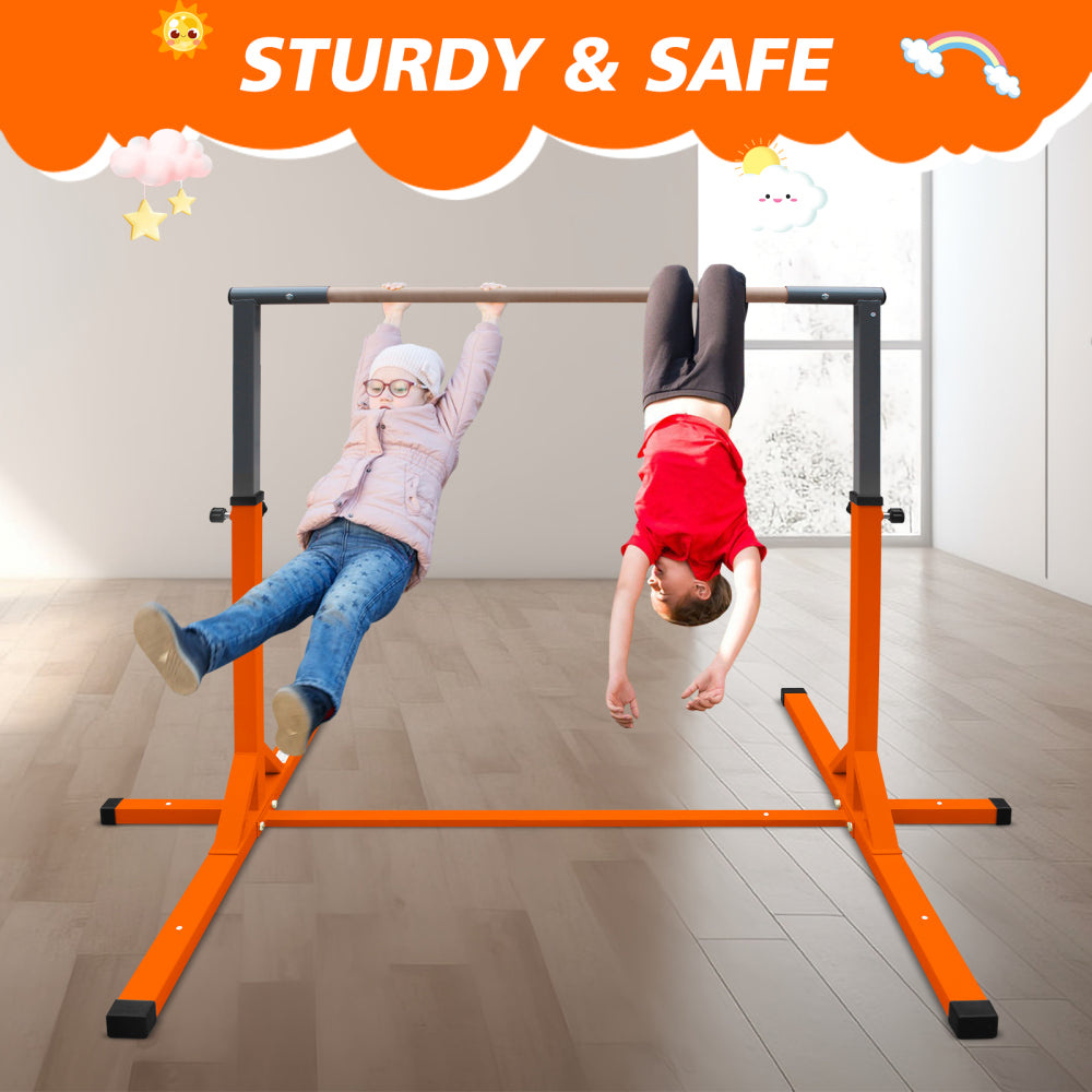 Gymnastics Bar for Kids, Adjustable Height Gym Bar, Junior Training Kip Bar for Home, Built for kids 3+ Years Yellow