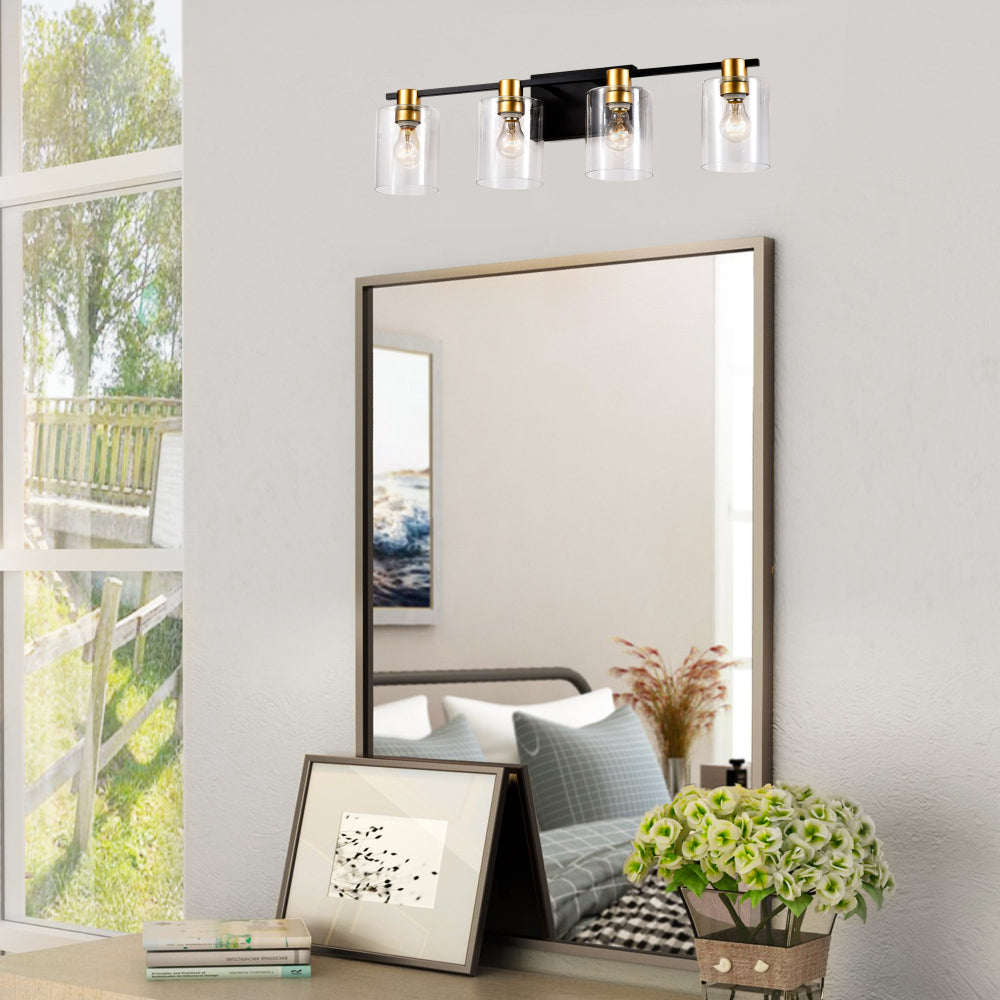 4-Light Bathroom Light Fixtures((Does Not Include Light Bulbs), Modern Vanity Lights with Glass Shade, Vintage Light Fixture Bathroom Over Mirror Wall Lights for Kitchen Dinning Room Bedroom Hallway