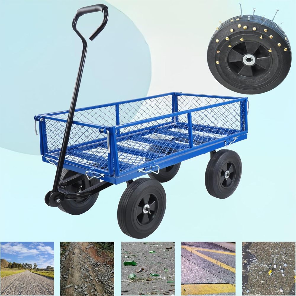 (Black +Yellow solid wheels wagon cart)Solid wheels Tools cart Wagon Cart Garden cart trucks make it easier to transport firewood