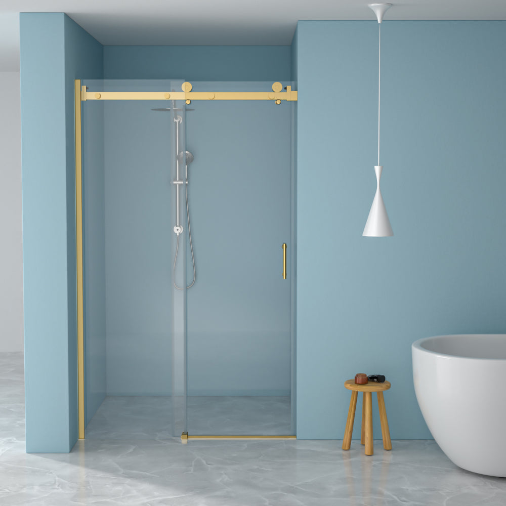 Shower Door 48" W x 76"H Single Sliding Bypass Shower Enclosure, 5/16 in. (8mm), Matte Black