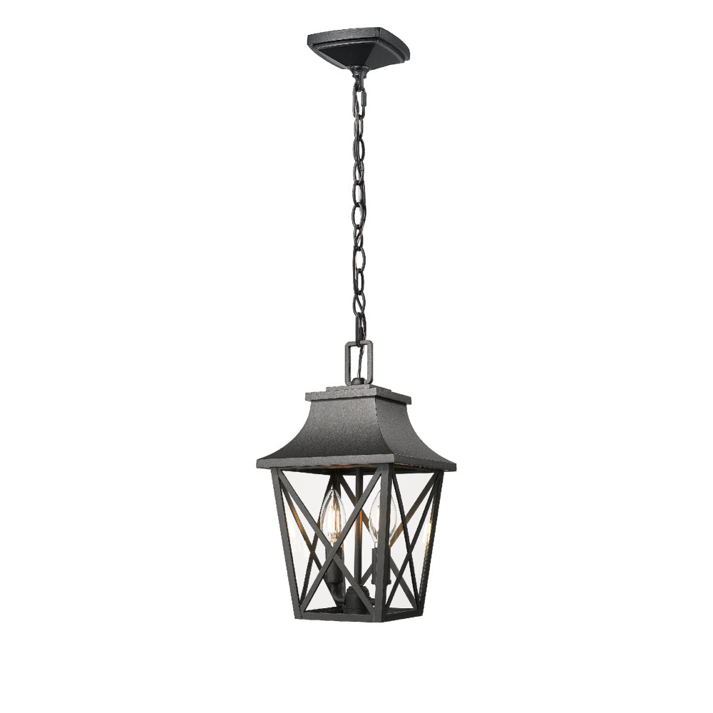 Outdoor Pendant Light Fixture, Black Farmhouse Outdoor Pendant Lights for Porch with Clear Glass, Modern Rectangular Exterior Hanging Lantern Light Fixtures (1 pack)
