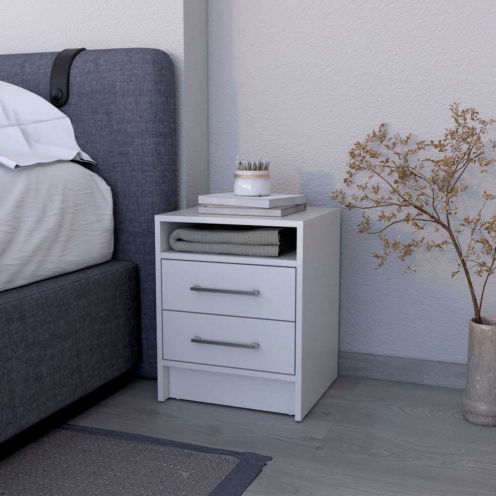 Philadelphia Nightstand, Two Drawers, Concealed Shelf