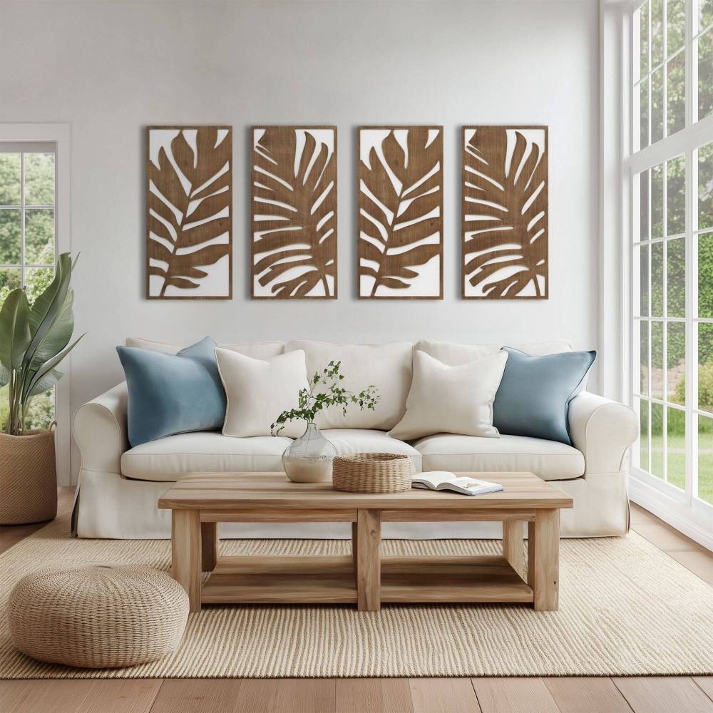Birch Botanical Two-tone Wood Panel Wall Décor Set