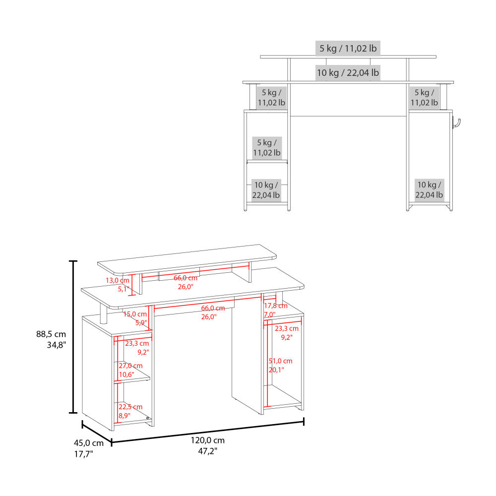 Gaming Desk, 1 Door, 6 Shelves, Black Wengue / Blue Edge