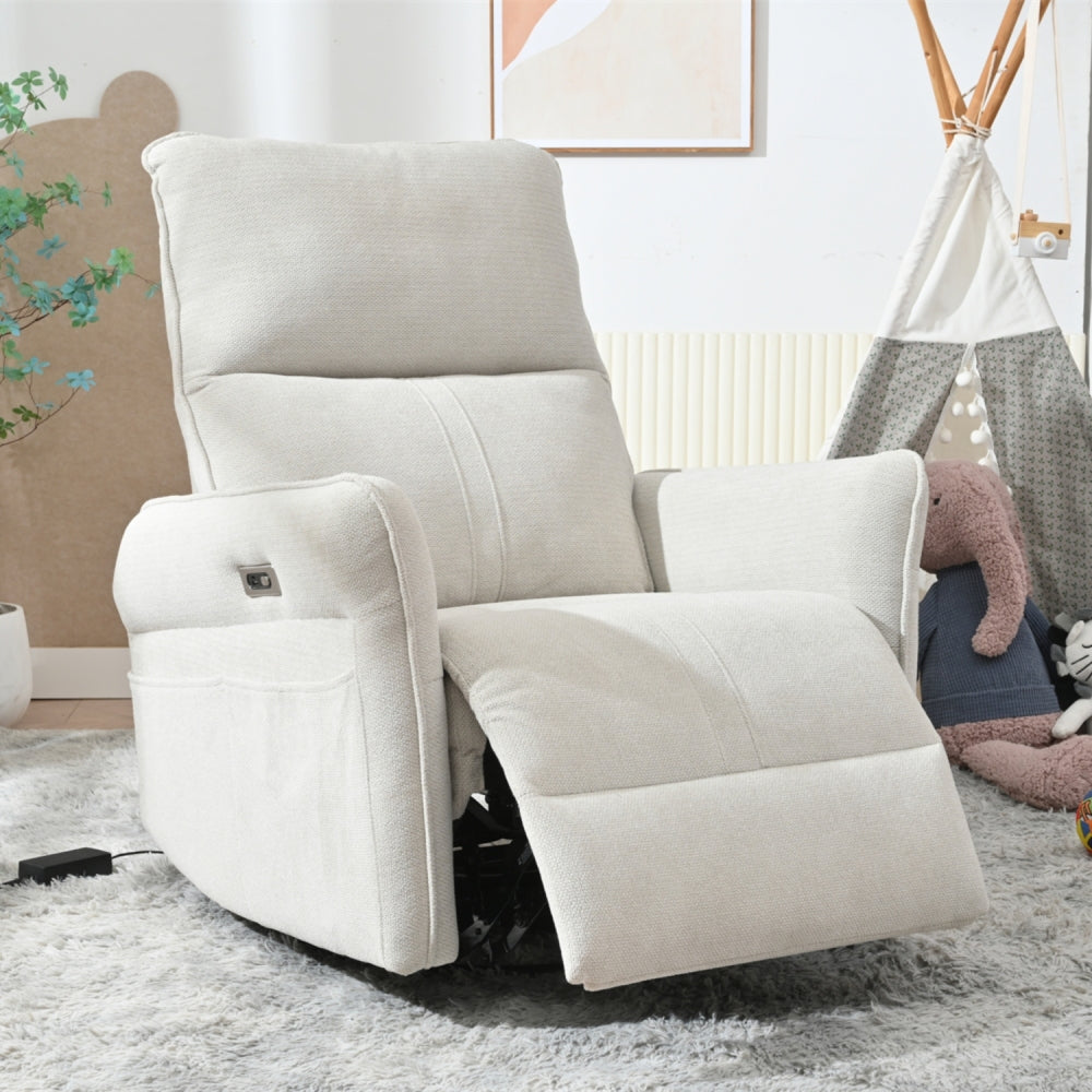 Rocking Recliner Chair,360 ° Swivel Nursery Rocking Chair,Glider Chair,Modern Small Rocking Swivel Recliner Chair for Bedroom,Living Room Chair Home Theater Seat,Side Pocket(Light Gray+360°Swivel)