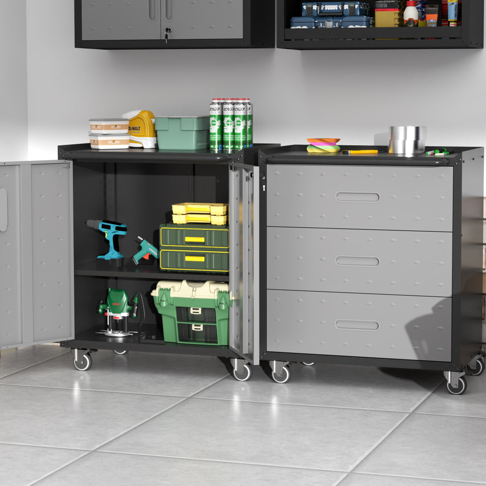 Heavy-Duty Metal Garage Storage Cabinet with Wheels - Sturdy and Durable Tool Storage Cabinet for Garage, Office, and Home Organizer Solutions