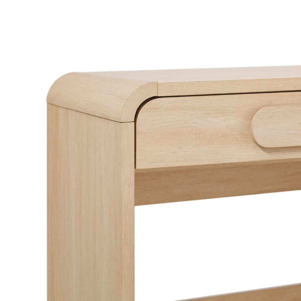 Modern Curved Waterfall Desk with Drawers - Oak