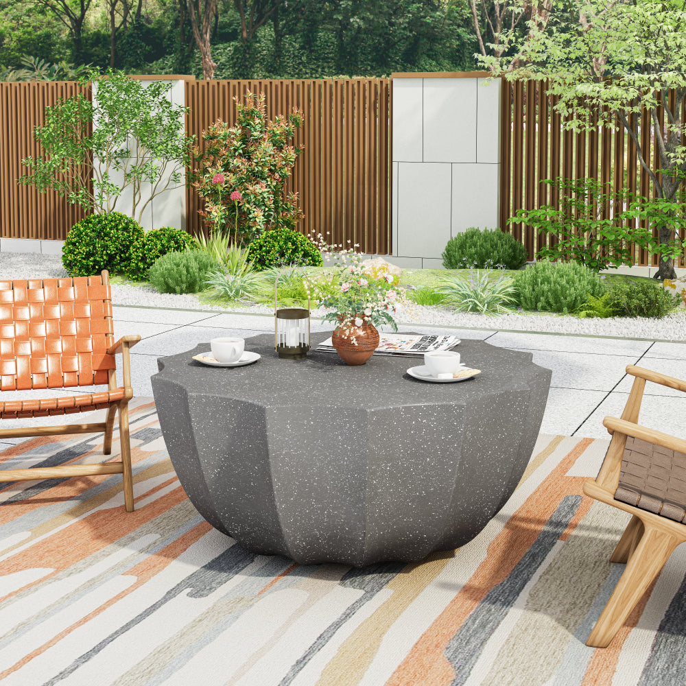 35.43" Modern Outdoor and Indoor Waterproof Coffee Table, Durable MgO Cement Design, Suitable for Terraces, Gardens, Backyards and Living Rooms ( White)
