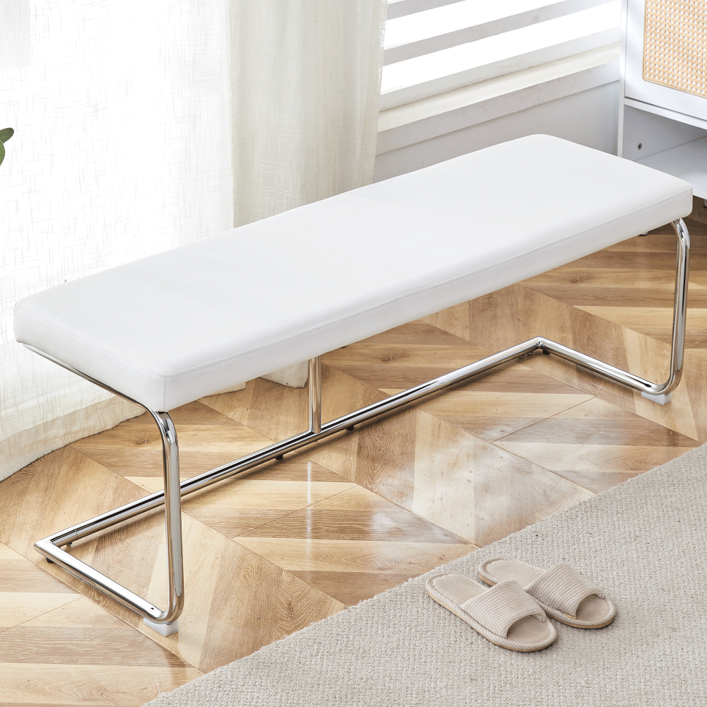 Black shoe changing bench silver metal legs, sofa bench dining chair, suitable for bedroom fitting room, storage room, dining room, and living room. ST-005