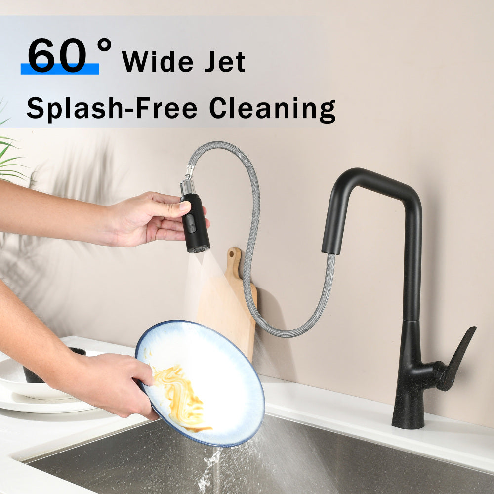 Matte Black Professional Kitchen Faucet 3 Function 360 Sprayer One Touch Switching FastConnect