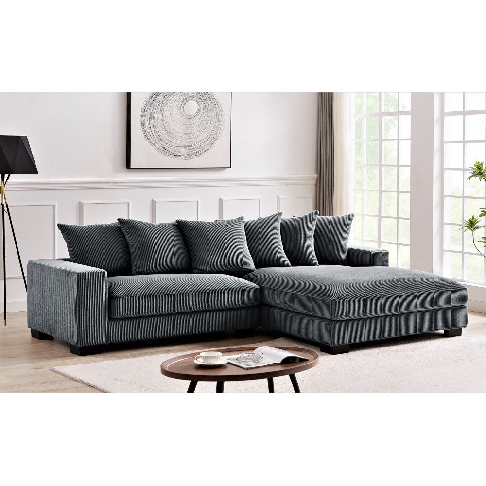 Luxe Oversized Two-Piece Right Facing Sectional Couches for Living Room, 102.4-Inch L Shaped Sofa with Chaise, Upholstered with Corduroy Fabric, Dark Grey