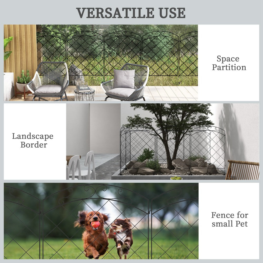 Outsunny Garden Fence, 4 Pack Steel Fence Panels, 11.4' L x 43" H, Rust-Resistant Animal Barrier Decorative Border Flower Edging for Yard, Landscape, Patio, Outdoor Decor, Arched Vines