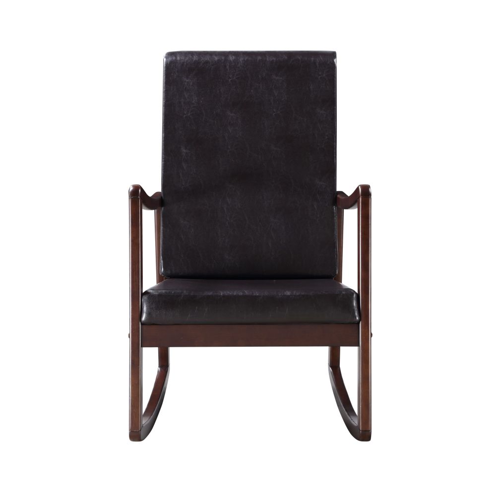 Raina Dark brown Synthenic Leather & Espresso Finish Rocking Chair