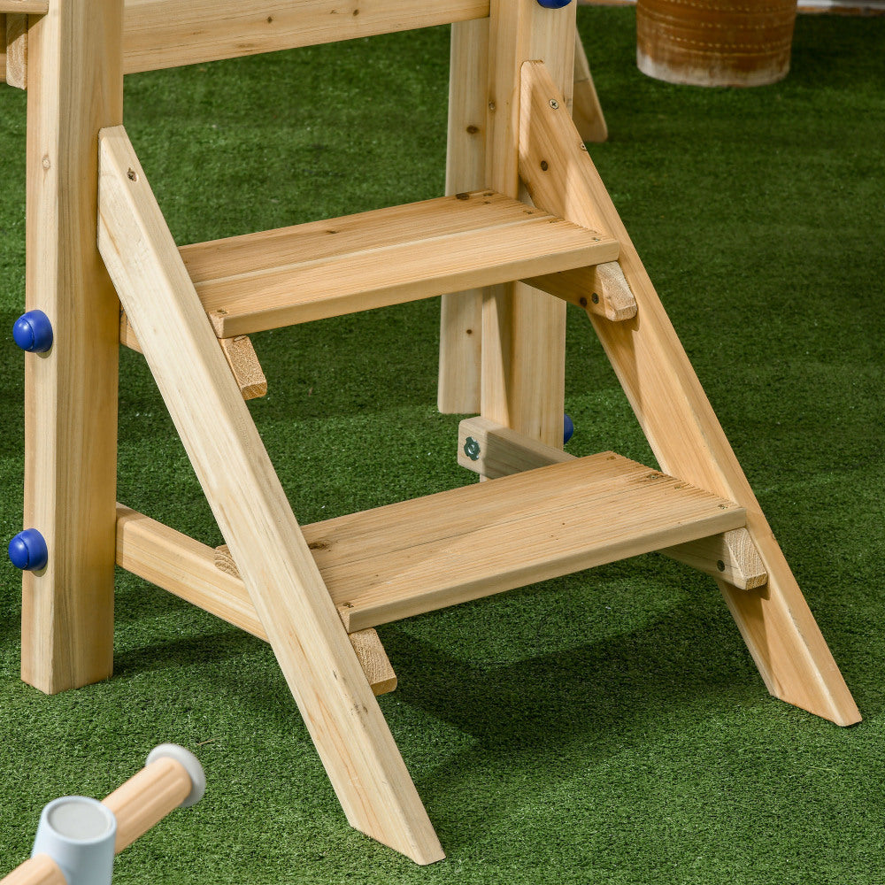 Outsunny 3 in 1 Wooden Swing Set Outdoor Playset with Baby Swing Seat, Toddler Slide, Captain's Wheel, Telescope, Kids Backyard Playground Equipment, Ages 1.5-4