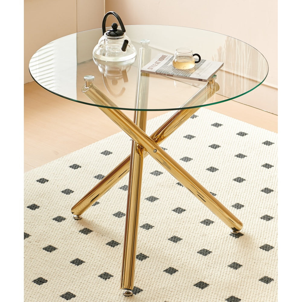1+4,5pieces dining set, Table metal leg Mid-century Dining Table for 4-6 people With Glass Table Top, Pedestal Dining Table, End Table Leisure Coffee Table.