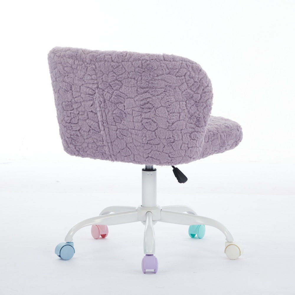 A&A Furniture Office Chair,Artificial rabbit hair Home Office Chair with Metal Base,Adjustable Desk Chair Swivel Office Chair,Vanity Chair(Violet)