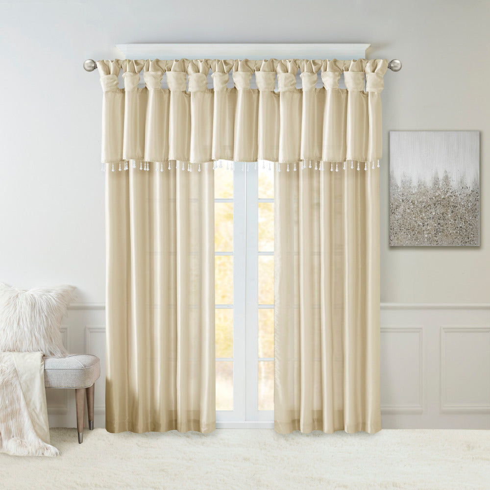 Lightweight Faux Silk Valance With Beads Champagne 50x26"