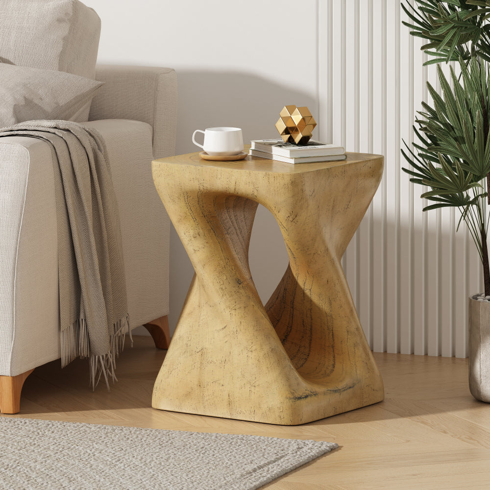 MGO Twist Shape Side Table, Wood-like texture, Black Color