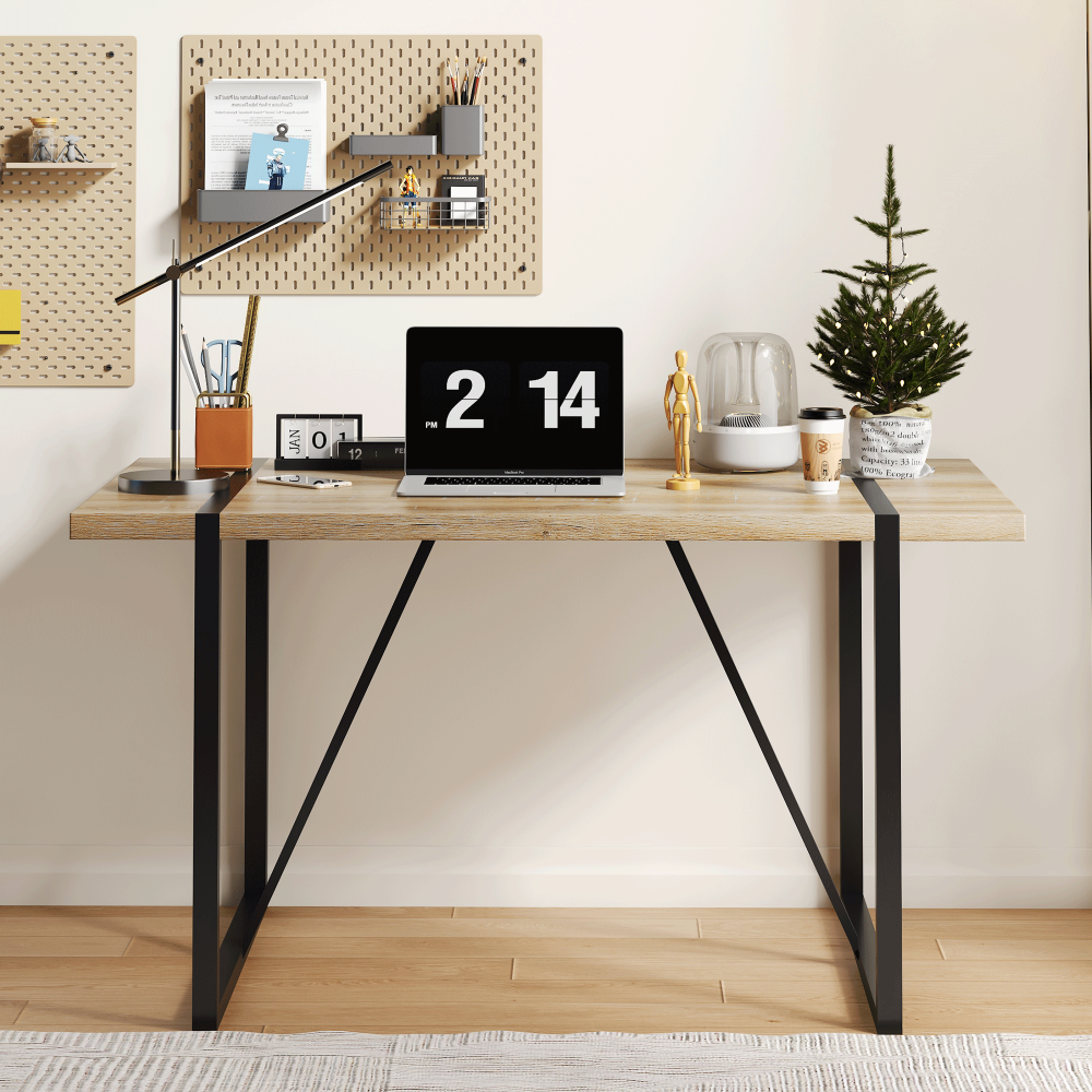Rustic Industrial Rectangular Wood Dining Table For 4-6 Person, With 1.5" Thick Engineered Wood color Tabletop and Black Metal Legs,Desk For Kitchen Dining Living Room, 55.1" x 31.4"x 29.9"1529W115172