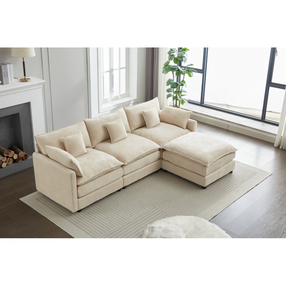 Modular Sectional Sofa, 3-Seater Sofa with Ottoman, Modern L-Shaped Sofa for Living Room Bedroom Apartment