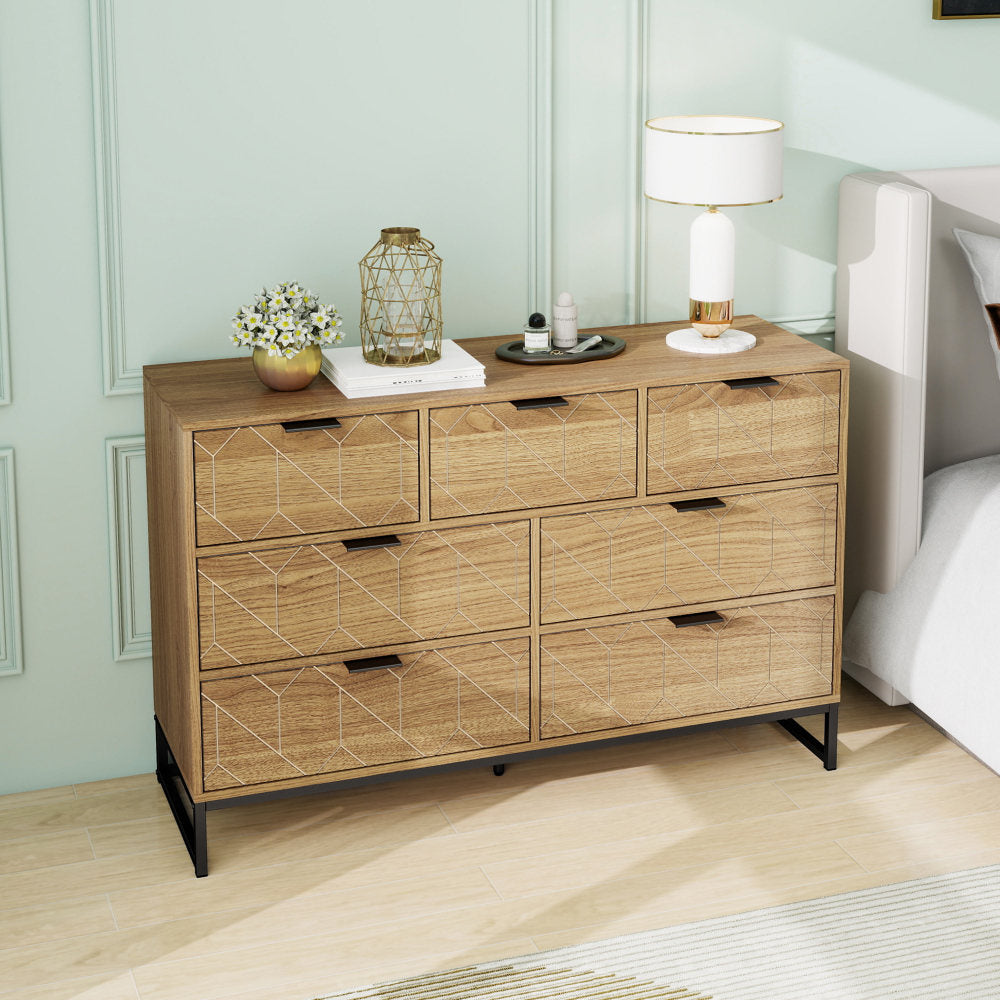 Modern 7 Drawer Dresser Wood Cabinet (Walnut)
