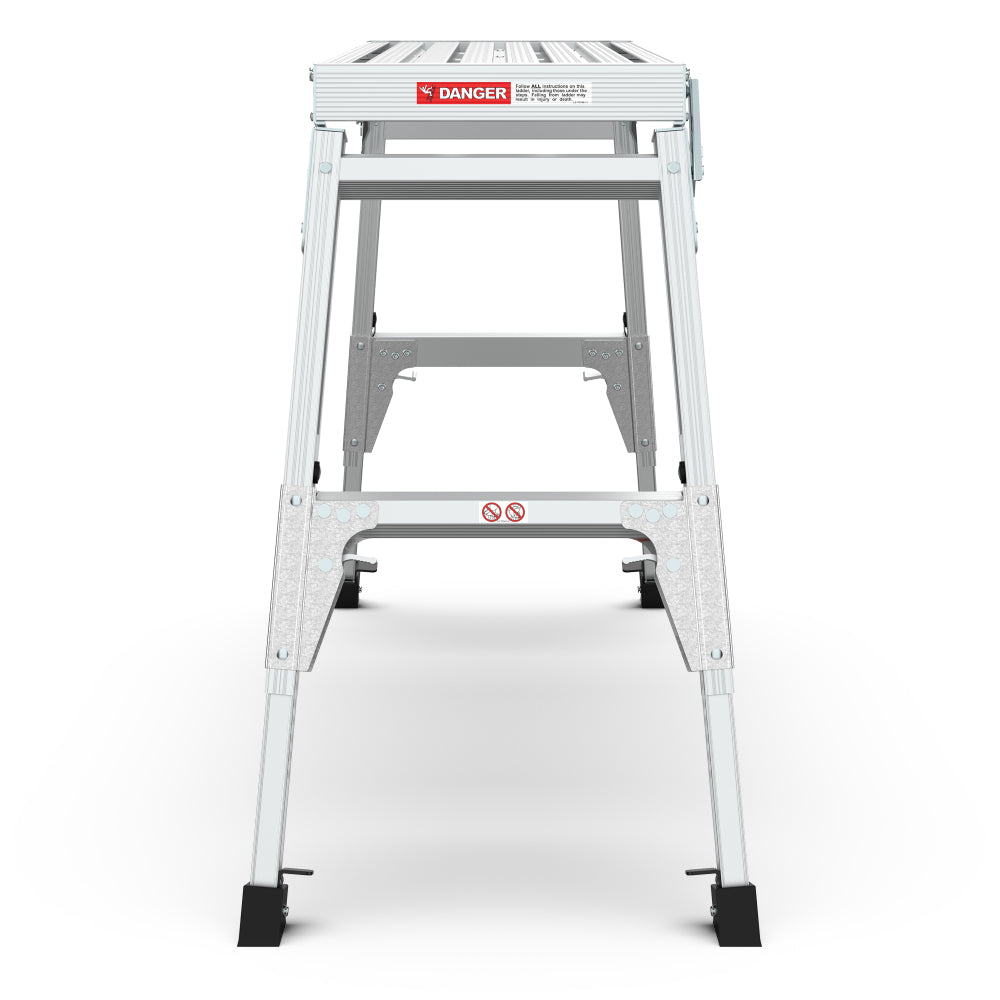 Aluminum Work Platform Large Size Step Stool Folding Portable Work Bench 40" Width Telescopic Feet 22" -27.5" Height Adjustable