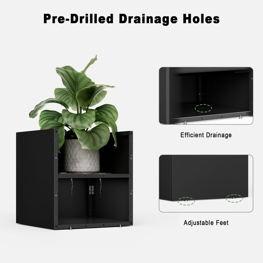 Large outdoor planters with removable insert shelf.Square steel flower pots for porch with garden.