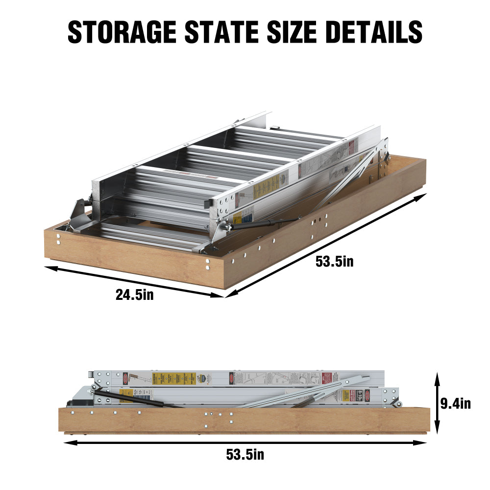 Household Aluminum Attic Ladder 25" x 54" ,350lbs Capacity, 7-10 ft Ceiling Height