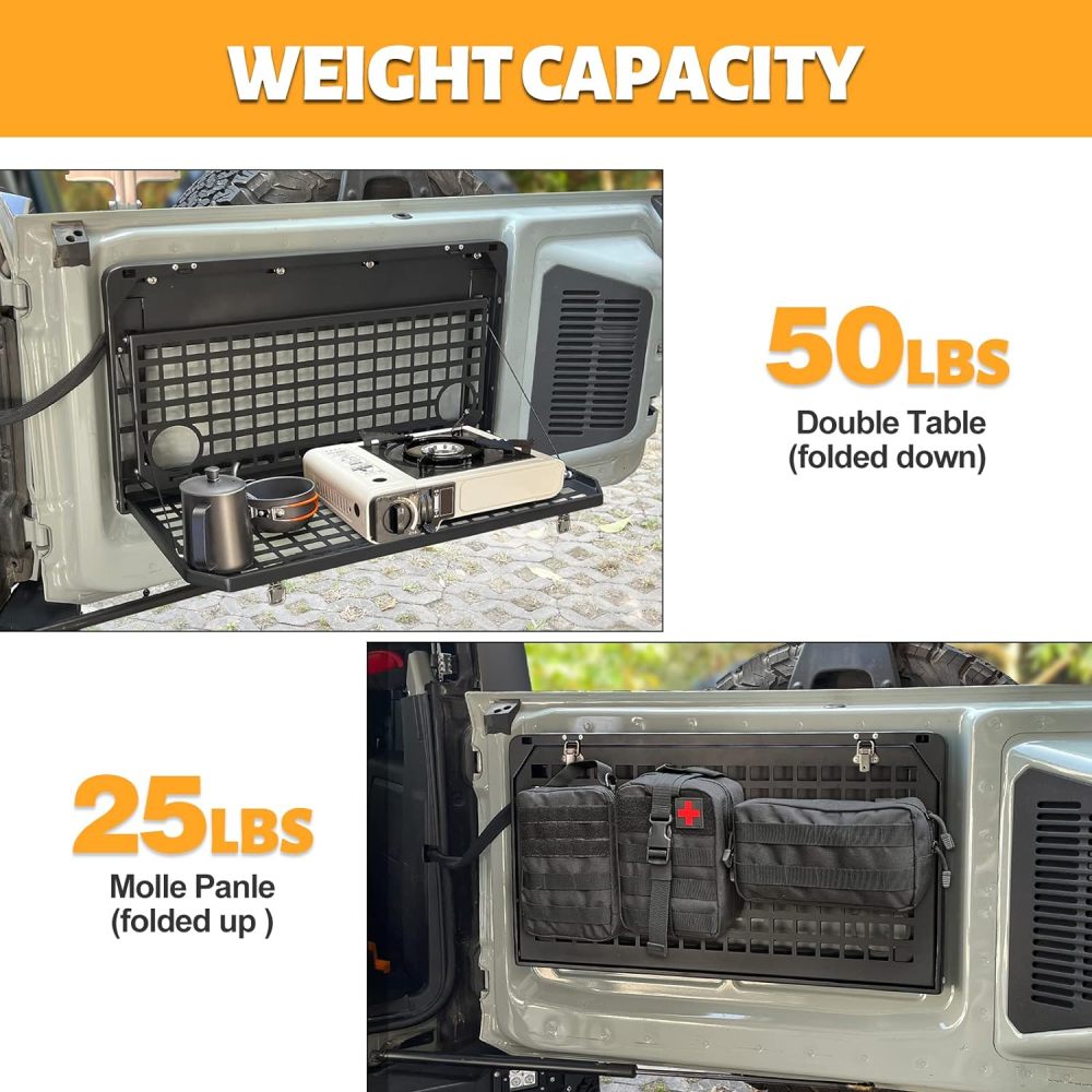 Tailgate Table Rear Foldable Cargo Shelf Aluminum Alloy Storage Shelf MOLLE Panel for Ford Bronco 2021-2024