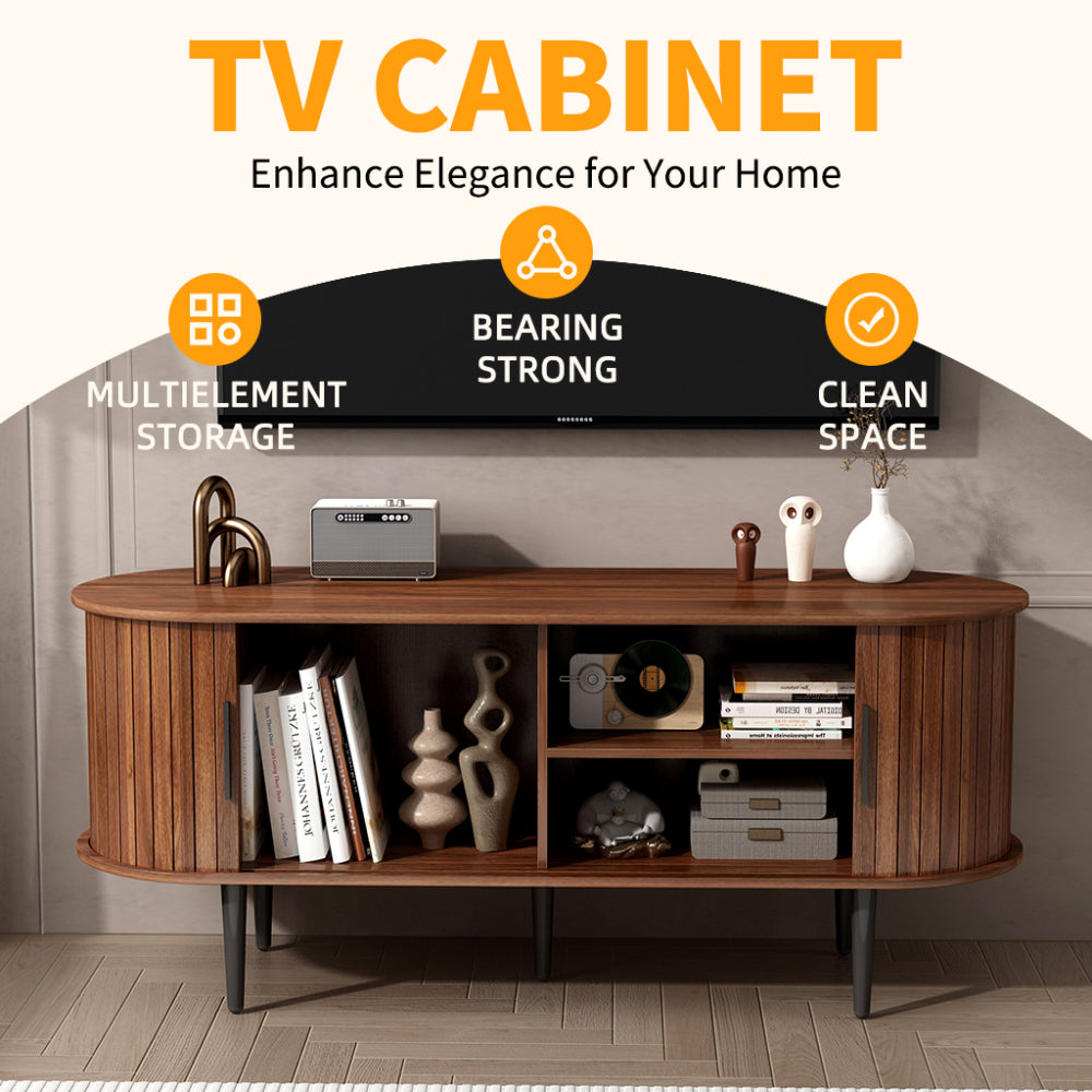 TV Stand, 47" Modern TV Console Table with Storage Compartment and Sliding Door, Gaming Entertainment Center with Cabinet for Living Room, Bedroom, Office (Walnut)