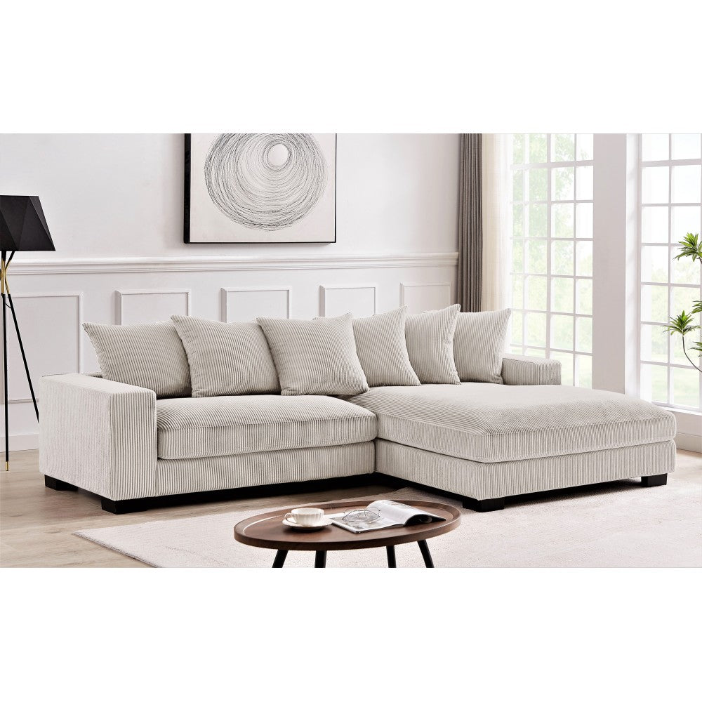 Luxe Oversized Two-Piece Right Facing Sectional Couches for Living Room, 102.4-Inch L Shaped Sofa with Chaise, Upholstered with Corduroy Fabric, Dark Grey