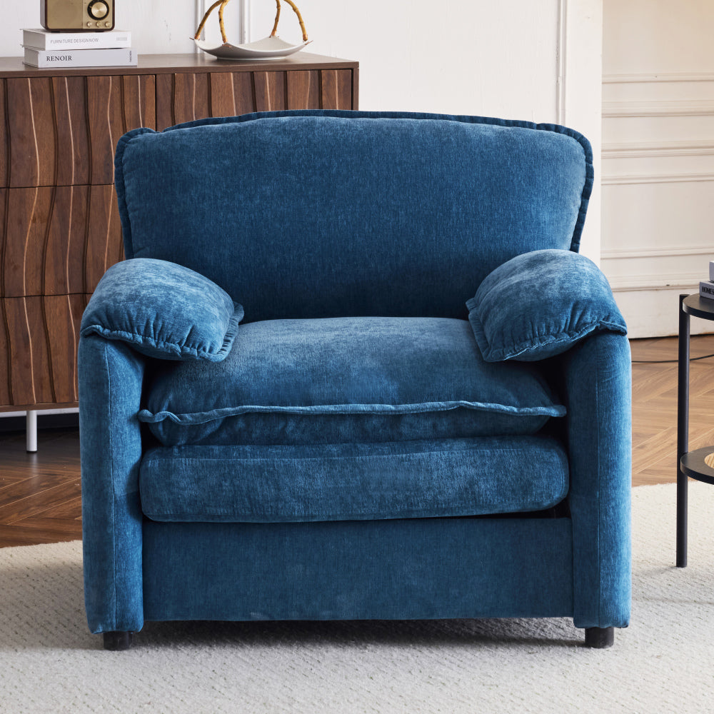 38" Oversized Chenille Lounge Chair - Plush Reading Armchair with Thick Comfort Cushions, High Back Support & Wide Seat, Perfect Accent Chair for Modern Living Room, Cozy Bedroom, Compact Office, Dorm