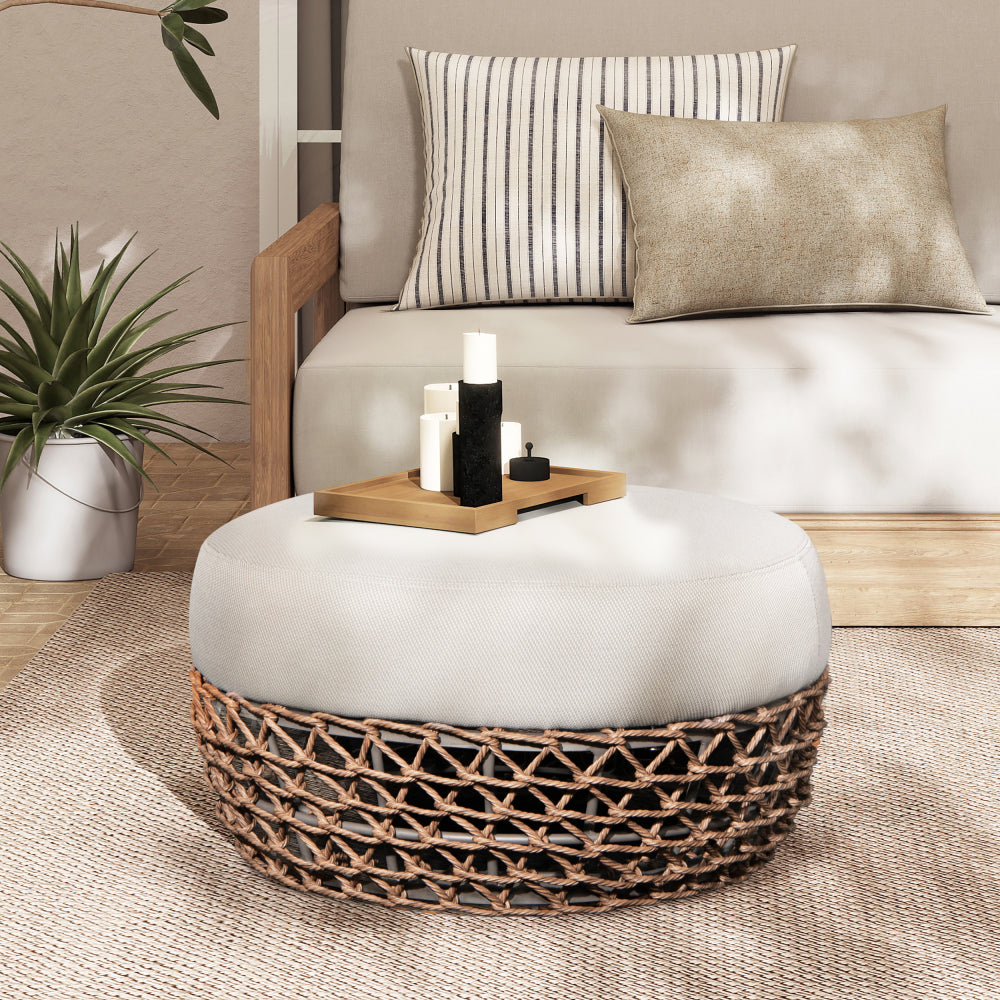 Willow 40.5" Oval Woven Patio Coffee Table, Golden Brown Wicker Frame, Wheat Beige