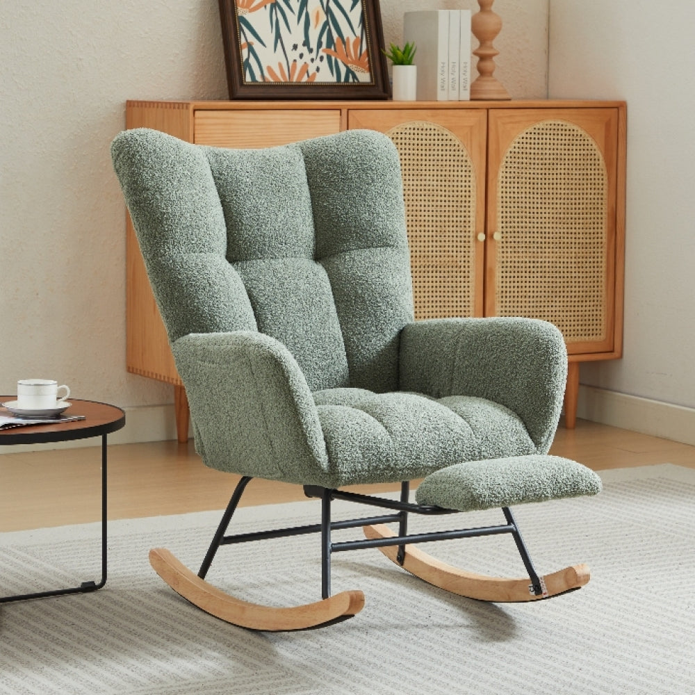 Modern Nursery Rocking Chair, Upholstered Glider Chair with High Backrest, Rocker Accent Armchair with Solid Wood Legs for Nursery Bedroom Living Room WHITE