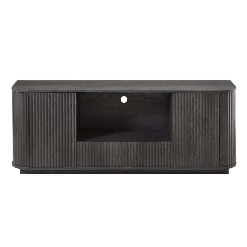 64-Inch Wavy TV Stand, Rounded Sideboard, Storage Cabinet, Wooden Vertical Stripe Cabinet for Living Room/Bedroom/Entryway. Black,64''W x 15''D x 24''H.