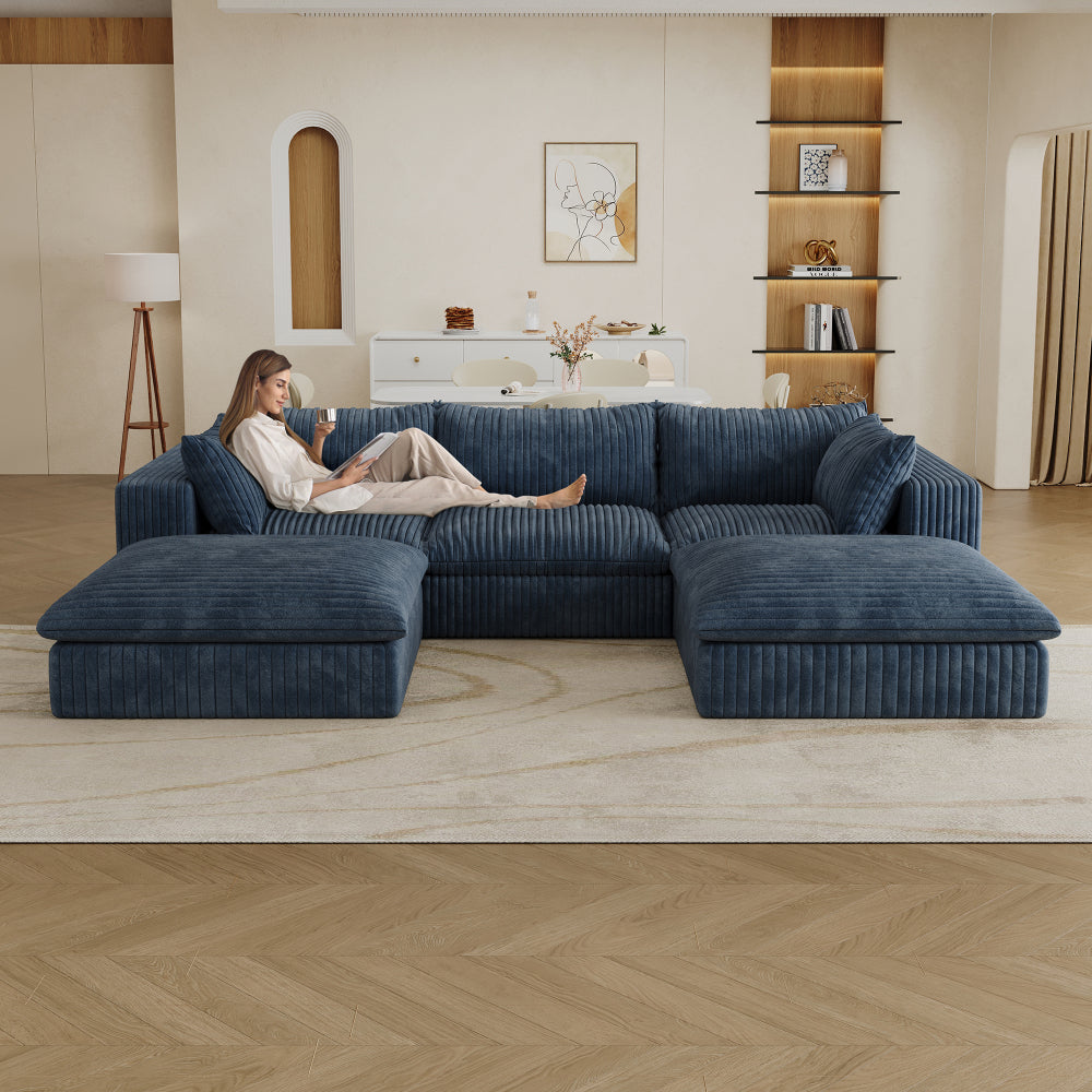 39.8" Cloud Sofa,Corduroy Fabric,Deep Seat Couches,Double-layer design,Removable Cushion,No Assembly, DIY Combination for Living room, Bedroom,Conference room ,Apartment,Blue
