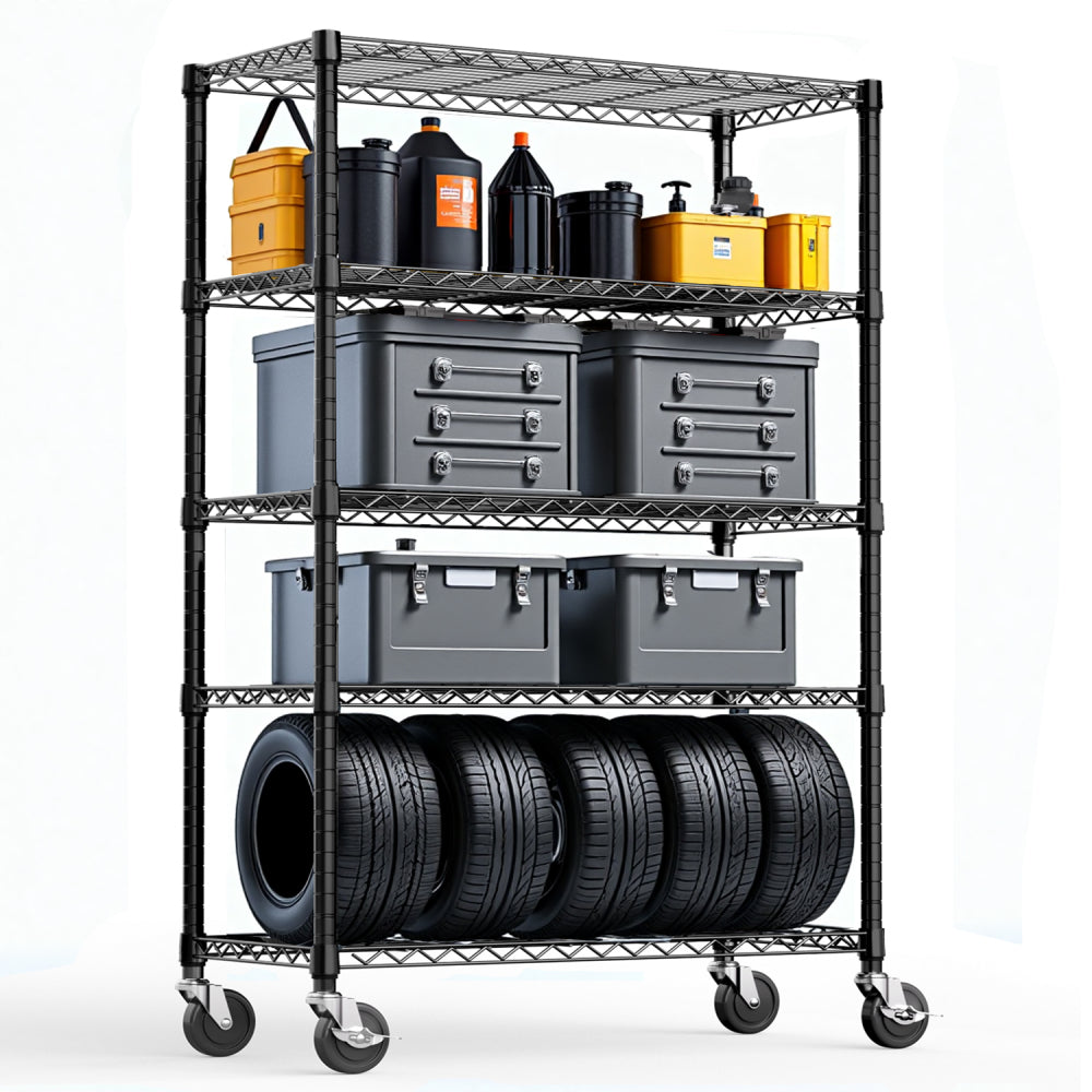 Steel Storage Shelving 6-Tier Utility Shelving Unit with Wheels, Steel Organizer Wire Rack for Home,Kitchen,Office,Garage,17.7" D x 47.2" W x 76.7" H-Chrome