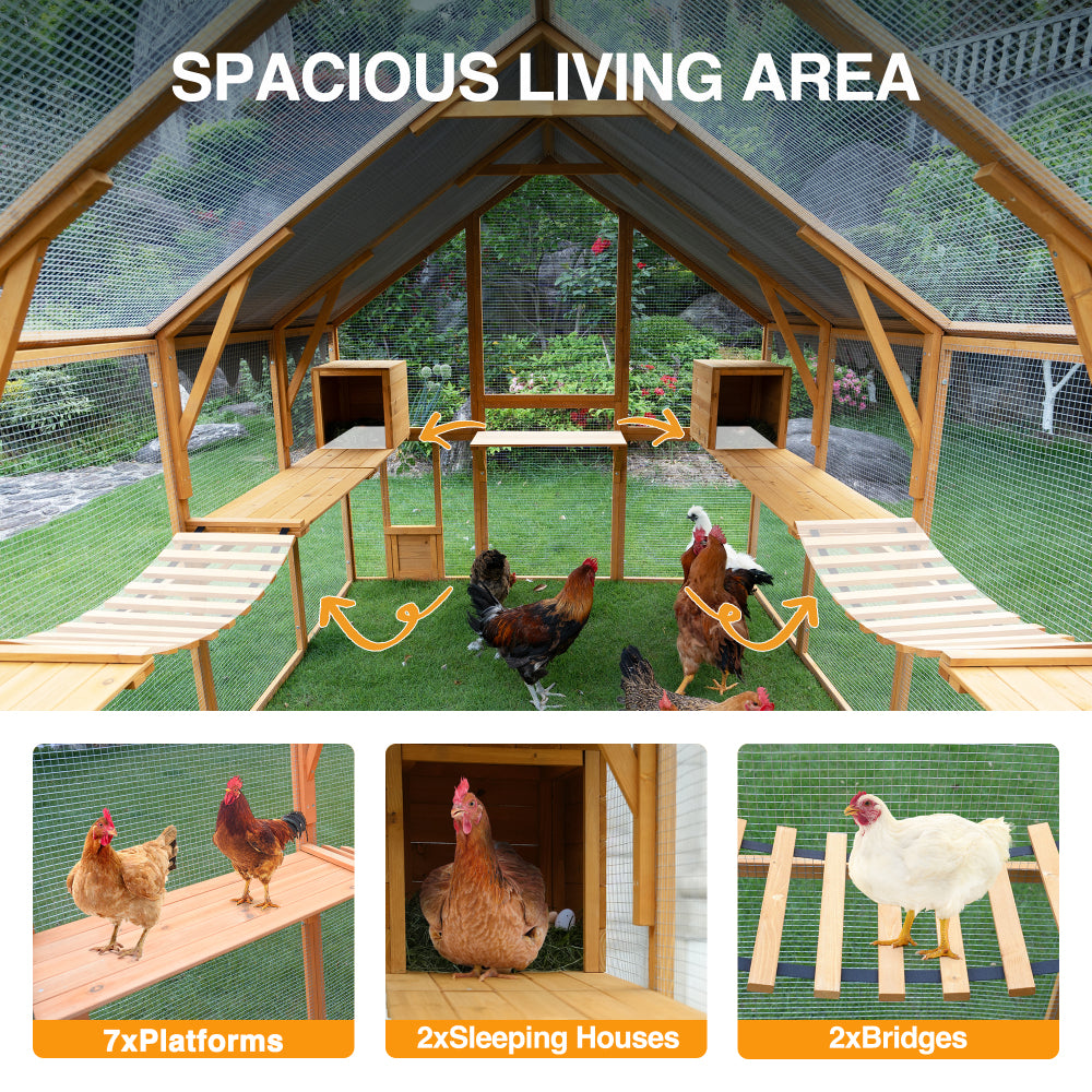 Outdoor Yellow Chicken Coop Enclosures 110" Large Kitten Playpen,Upgrade Waterproof Cover