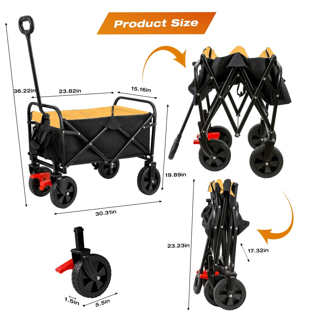 Mini Folding Wagon Garden Shopping Beach Cart (brake+orange+black)