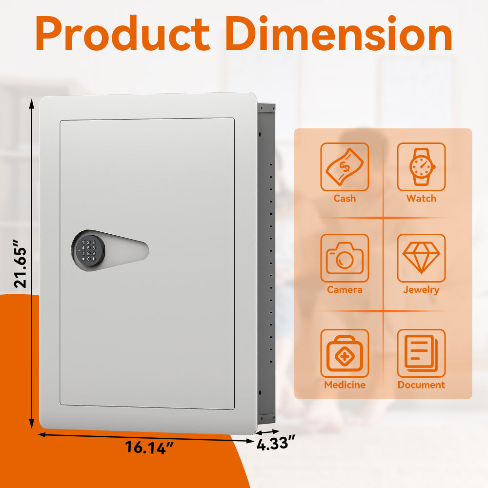 Digital Wall Hidden Safe Flat, Electronic, Steel, Keypad, Home or Business Heavy Duty Wall Mount Safe for Protect Money, Jewelry, Passports Storage