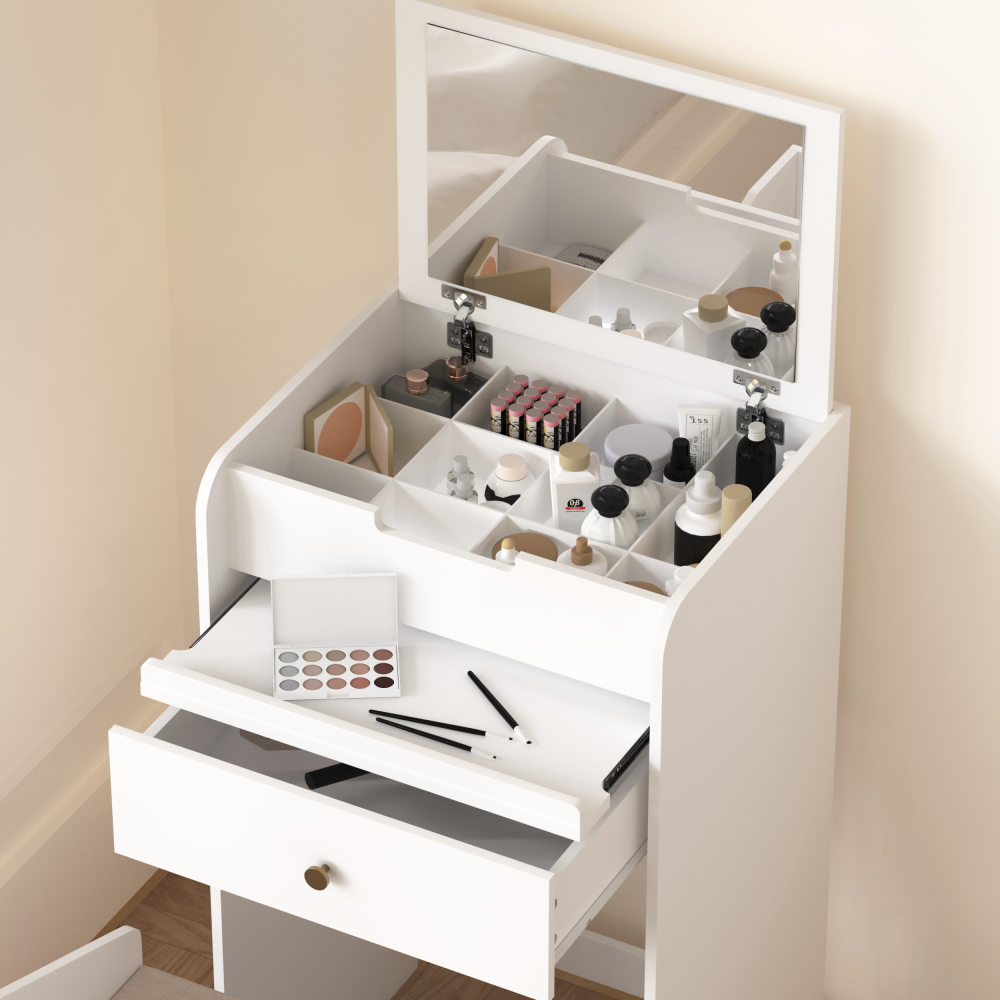 Small Vanity Desk with Mirror - White Makeup Vanitys Set Make up Table with Chair, Drawers, Mini Space Saving Cute Dressing Table for Girls Bedroom Living room