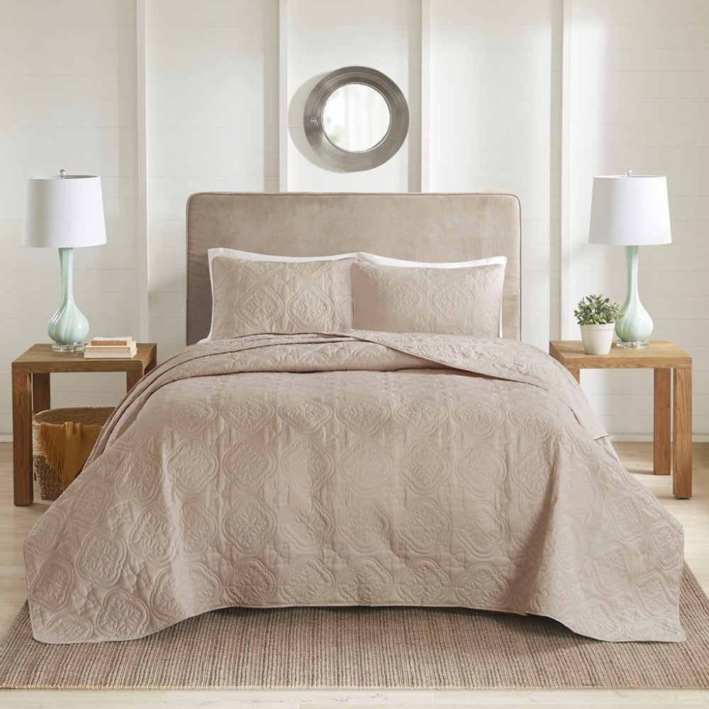 3 Piece Reversible Bedspread Set Khaki King/Cal King
