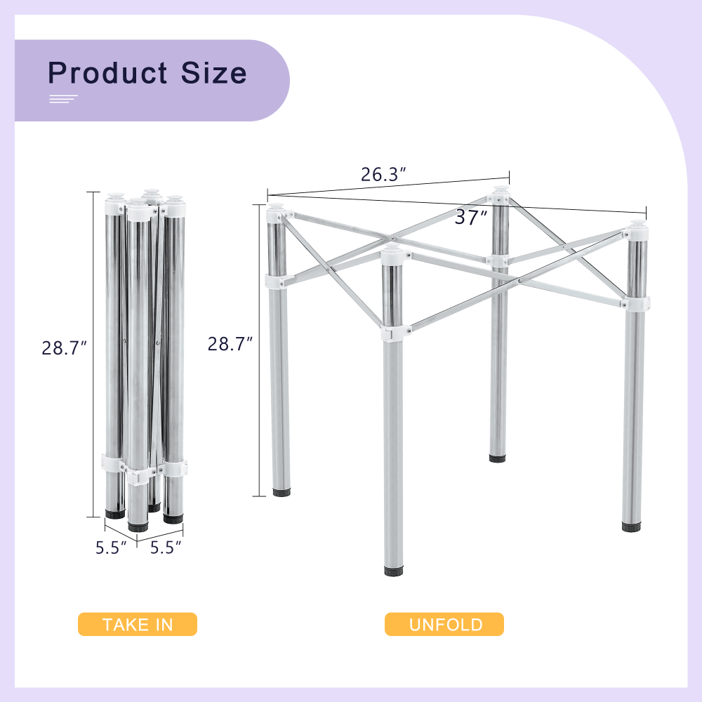 Only Table Leg.Simple Silver Stainless Steel Folding Table Frame - Multifunctional, Space-Saving.Folding Table Frame,Silver Stainless Steel Material,5.5*5.5*28.7~26.3*26.3*28.7 Inch.